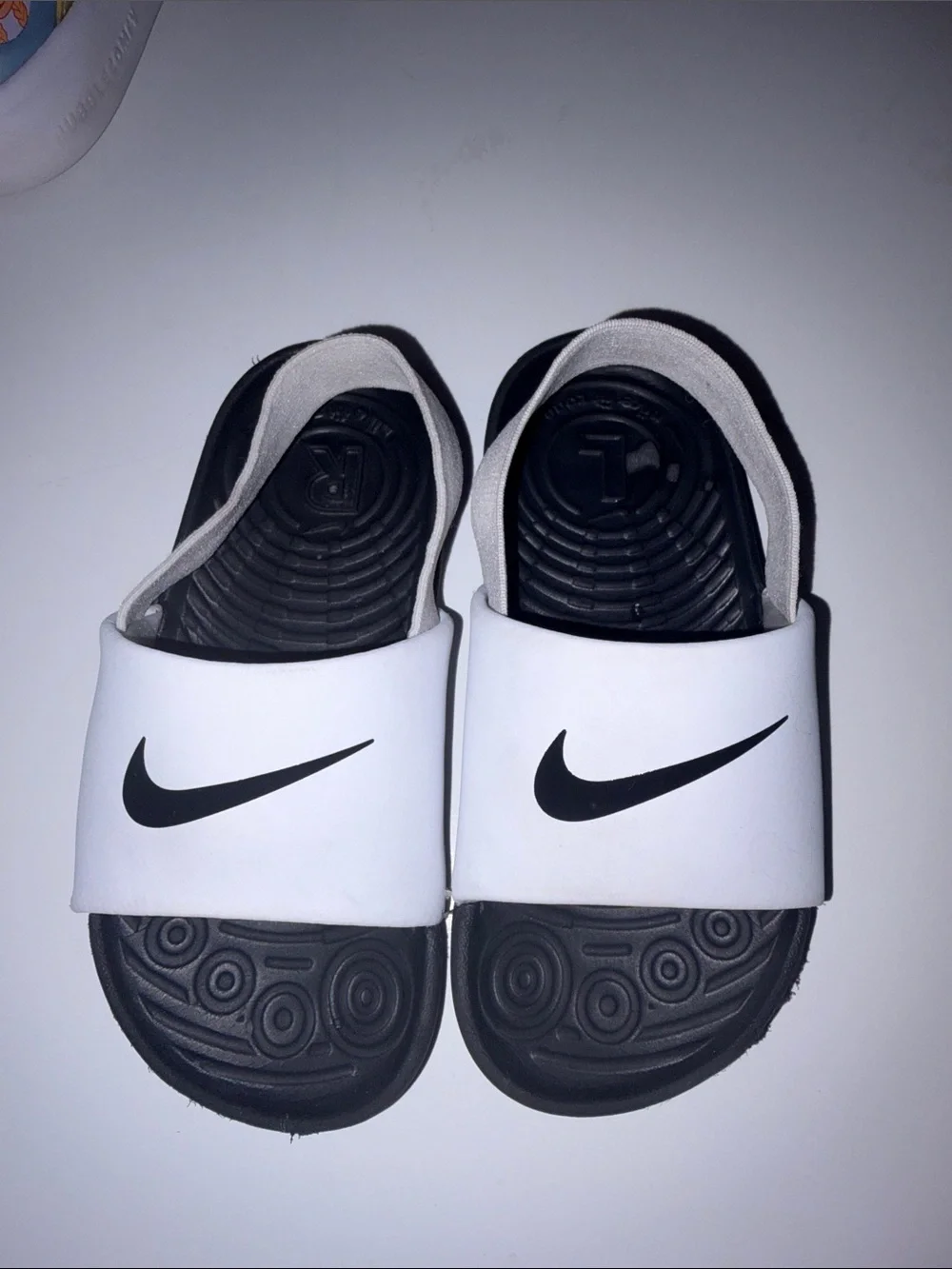 Nike Kids White and Black Slide Sandals with Swoosh
